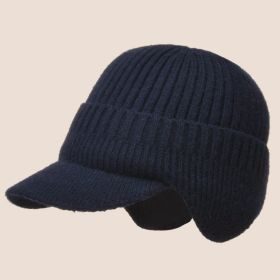 Men Winter Knitted Hat Outdoor Cycling Ear Protection Warmth Peaked Cap Casual Fashion Sunhat Bomber Hats 56-61CM (Color: Blue)
