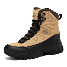 Men's winter new large size outdoor field training field training boots Hiking shoes Hiking shoes men's ankle boots (Color: khaki, size: 41)