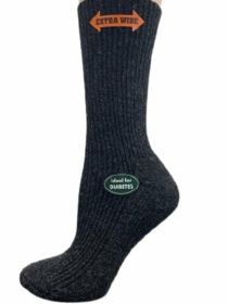 Regenerated Wool Diabetic Outdoor Hiking Extra Wide Calf Women Socks (Color: Black)